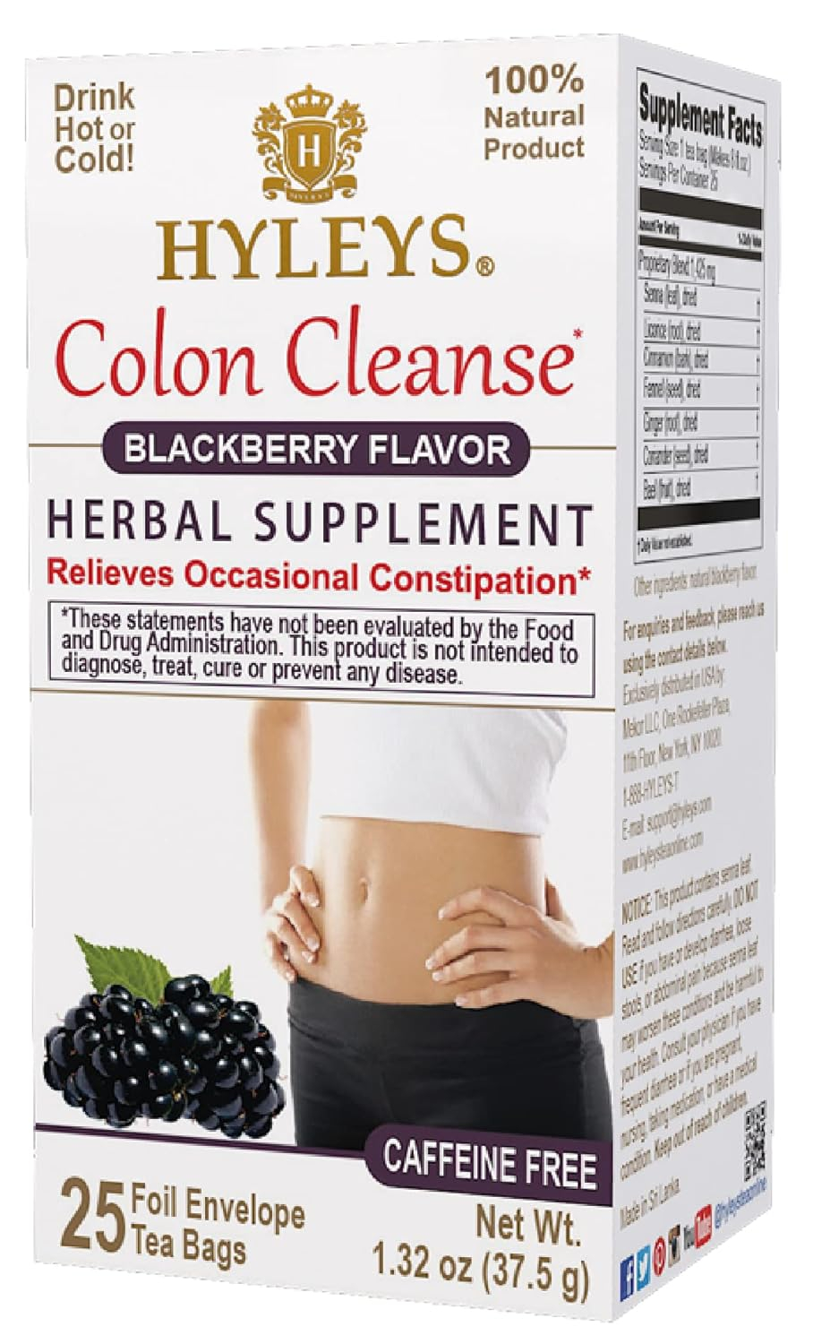 Hyleys Colon Cleanse Tea Blackberry Flavor - 25 Tea Bags (1 Pack)