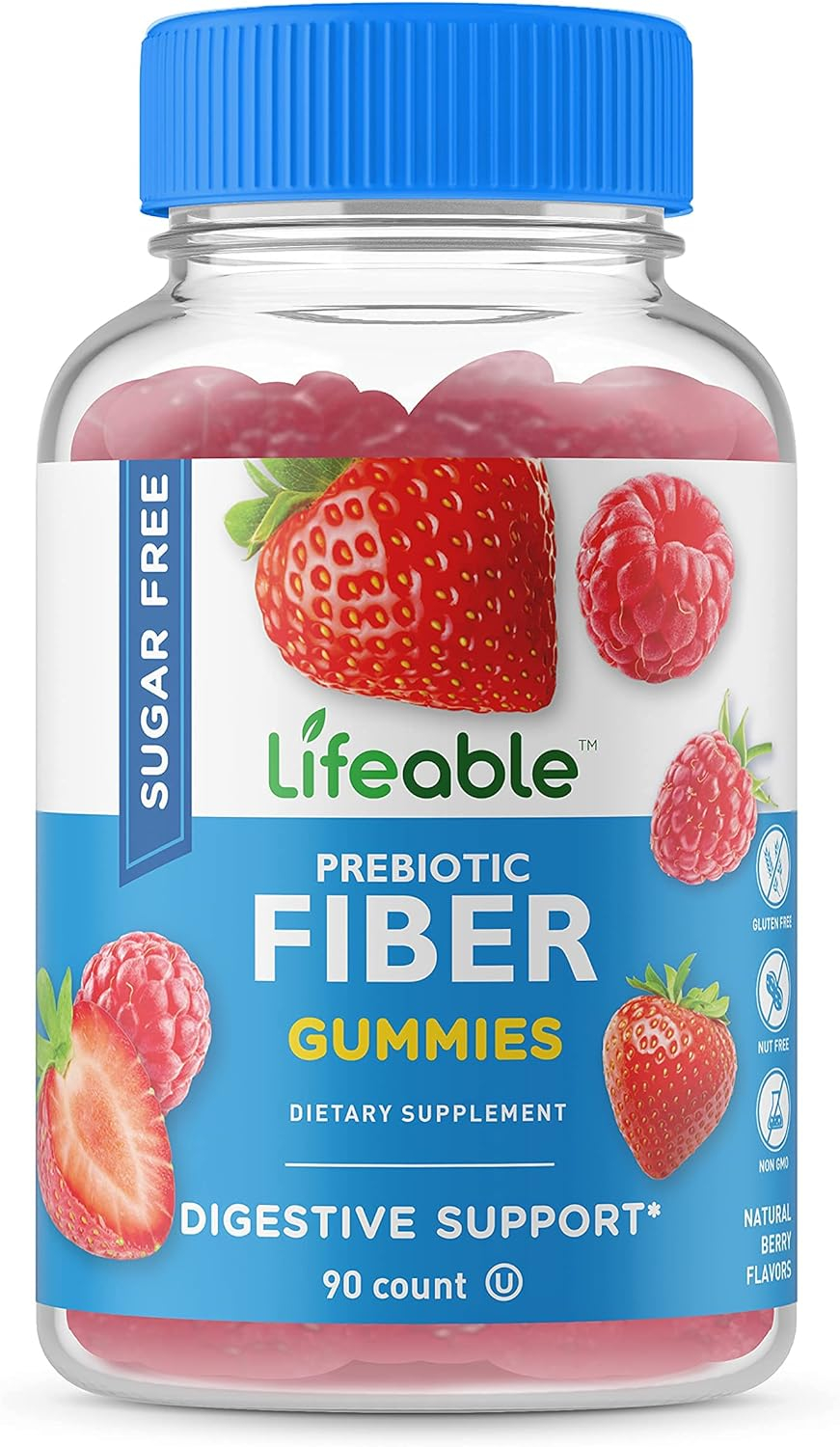 Lifeable Sugar Free Prebiotics Fiber for Adults - 4g - Great Tasting Natural Flavored Gummy Supplement - Keto Friendly - Gluten Free, Vegetarian, GMO Free - for Gut and Digestive Health - 90 Gummies