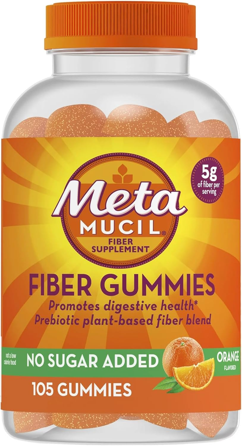Metamucil Fiber Supplement Gummies, Sugar Free Orange Flavor, 5g Prebiotic Plant Based Fiber Blend,105 Count 91614660
