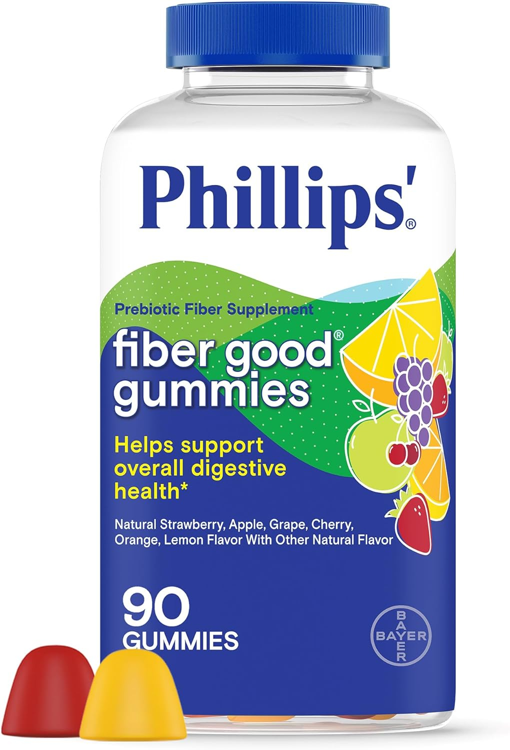 Phillips’ Fiber Good Gummies, Prebiotic Fiber Supplement with Inulin Soluble Fiber for Adults and Children, Fruit Flavored Daily Fiber Gummies, 4g of Fiber Per Serving , 90 Count