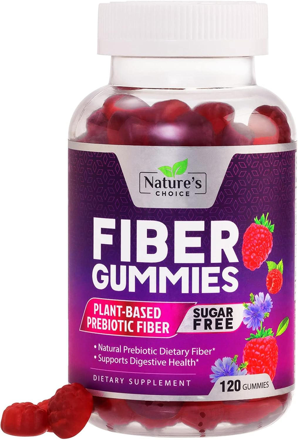 Sugar Free Fiber Gummies for Adults, Daily Prebiotic Fiber Supplement  Digestive Health Support - Supports Regularity  Digestive Health, Natures Plant Based, Non-GMO, Berry Flavor - 120 Gummies