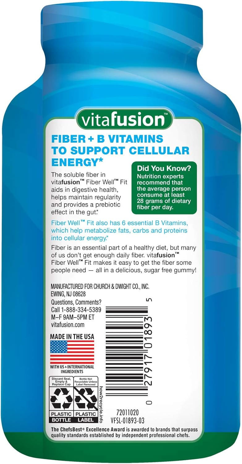 Vitafusion Fiber Well Fit Gummies Supplement, 90 Count (Packaging May Vary)  Fiber Well Sugar Free Fiber Supplement, Peach, Strawberry and BlackBerry Flavored Supplements, 90 Count