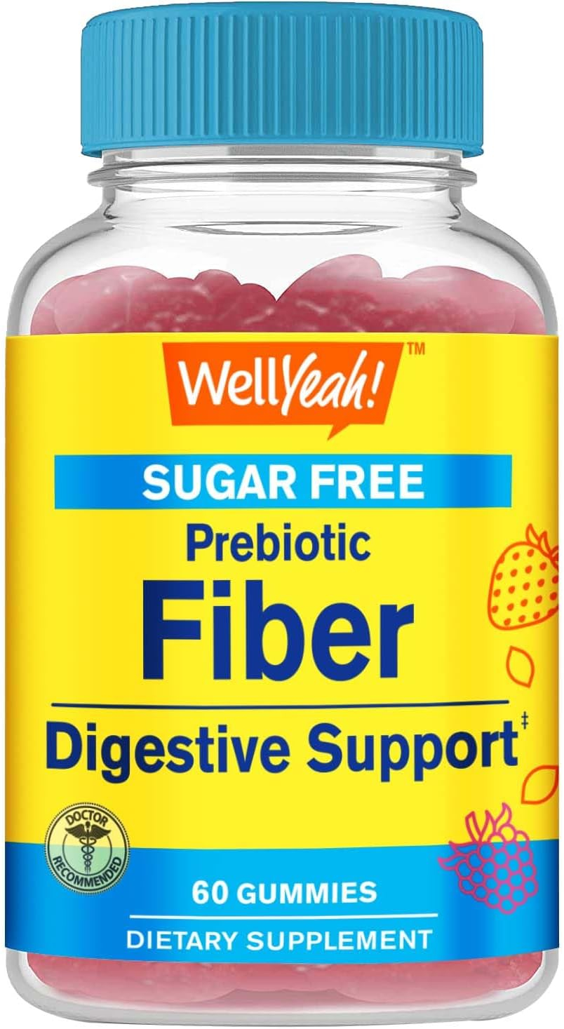 WellYeah Sugar Free Fiber Gummies for Adults (4g)| Digestive Supprt |Prebiotic Fiber Supplement | 60 Count